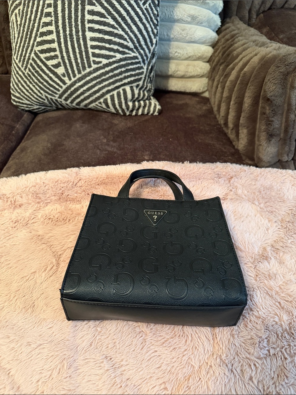 GUESS Black Embossed Logo Mini Tote - Picture 2 of 5